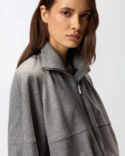 Pinko Consuelo Grey Cropped Jacket With High Neck And Elastic Trims In Wool Blend Stretch Woman In Brown