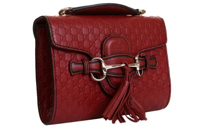 Gucci Leather Old Flower Logo Embossing Horsebit Chain Single-shoulder Bag Small Red