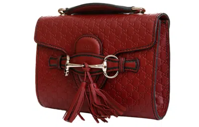 Gucci Leather Old Flower Logo Embossing Horsebit Chain Single-shoulder Bag Small Red