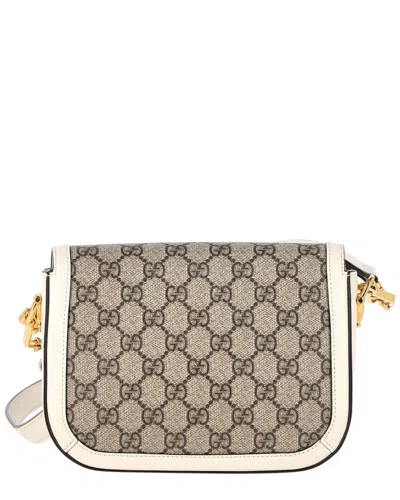 Gucci White Coated/waterproof Canvas Horsebit 1955 Mini Shoulder Bag (authentic Pre-loved) In Neutral