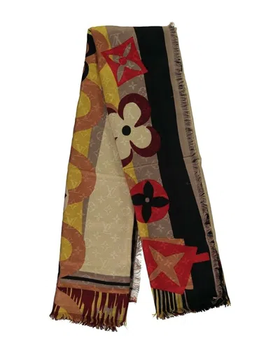 Pre-owned Louis Vuitton Logo Monogram Jungle Fever Printed Silk & Wool Scarf - '10s  (authentic Pre-loved)