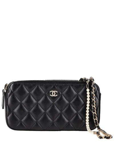 Pre-owned Chanel Black Leather Double Zip Wallet On Chain (authentic Pre-loved)