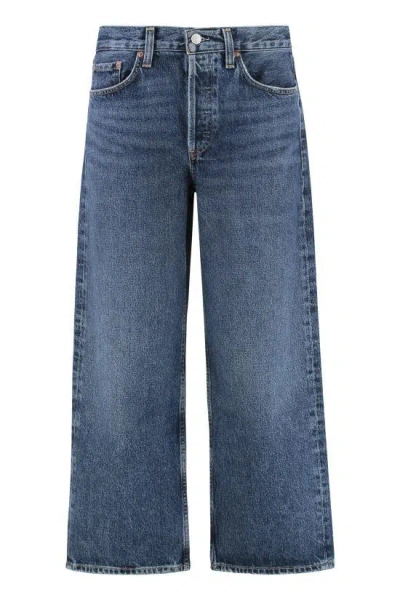 Agolde Wide-leg Denim Trousers With Metal Buttons In Blue
