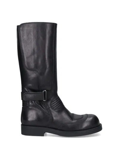 Mm6 Maison Margiela Black Calf Leather Biker Boots In Black