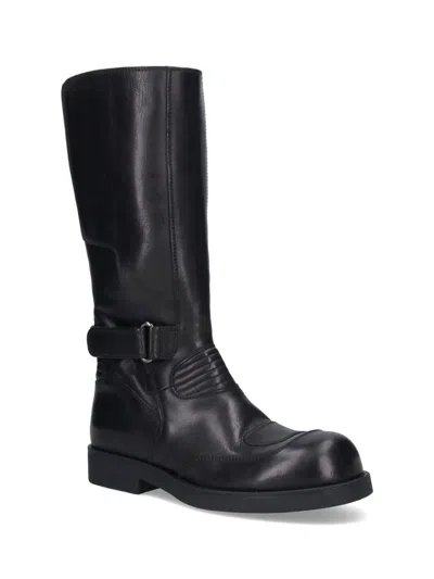 Mm6 Maison Margiela Black Calf Leather Biker Boots In Black