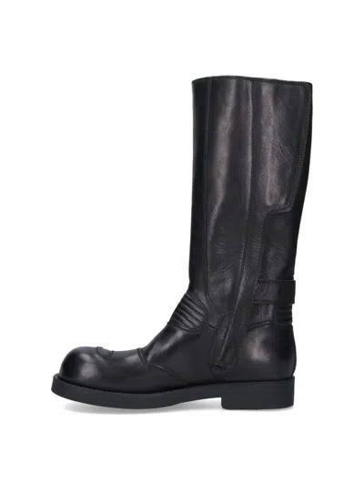 Mm6 Maison Margiela Black Calf Leather Biker Boots In Black