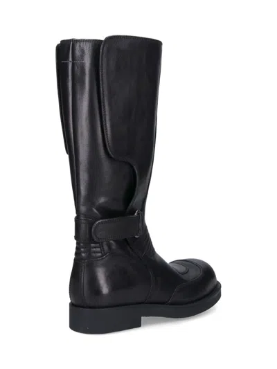 Mm6 Maison Margiela Black Calf Leather Biker Boots In Black