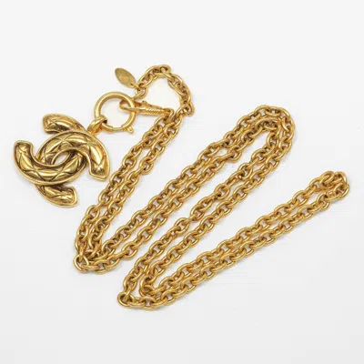 Pre-owned Chanel Vintage Quilted Cc Pendant Necklace Metal _plated Jewelry () In Gold