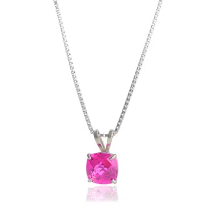 Maxcolor 14k White Gold 8mm Cushion Cut Gemstone Pendant Necklaces With 18 Inch Box Chain In Orange