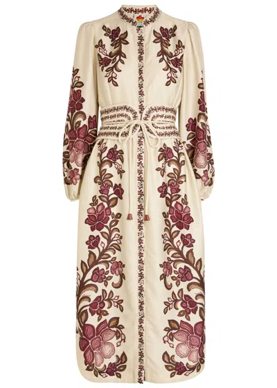 Farm Rio Renata Floral-print Twill Midi Dress In White