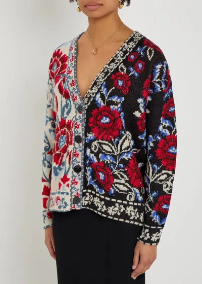 Farm Rio Multicolor V-neck With Cardigan With Floral Motif In Wool Blend Woman In Multi