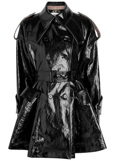 Chloé Chloe Houndstooth-trimmed Coated Linen Trench Coat In Black