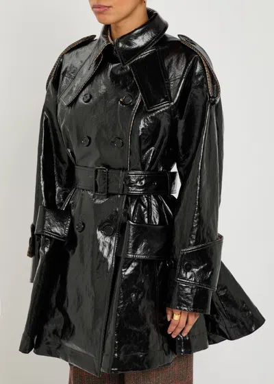 Chloé Chloe Houndstooth-trimmed Coated Linen Trench Coat In Black