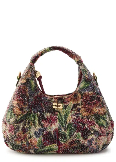Ganni Tapestry Mini Multicolored Hobo Bag In Multi