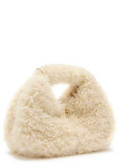 Ganni Mini Shearling Hobo Bag In Neutral