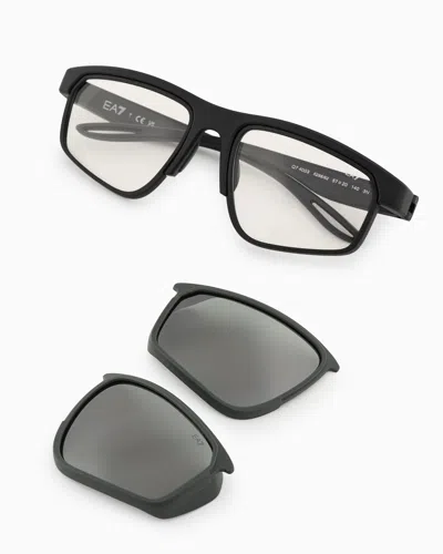 Ea7 Rectangular Unisex Sports Sunglasses In Black