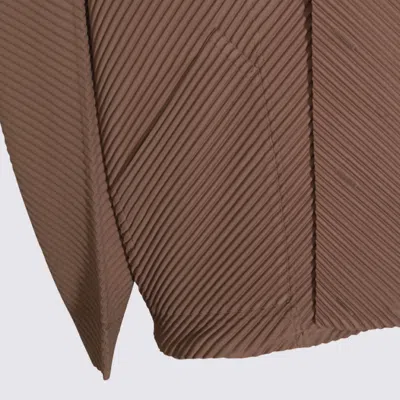 Issey Miyake Textured Fabric Jacket Featuring Front Pockets In Brown