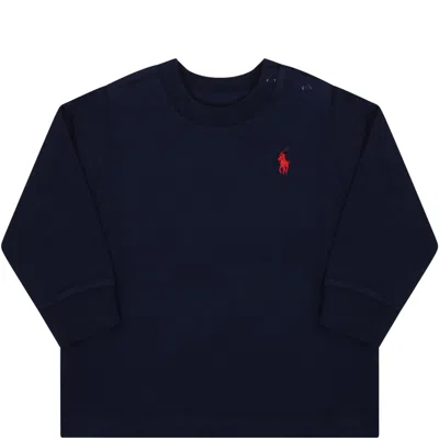 Ralph Lauren Blue T-shirt For Baby Boy With Pony Logo In Black