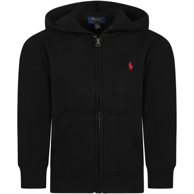Ralph Lauren Black Sweatshirt For Boy With Pony Logo In Black