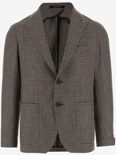 Tagliatore Classic Houndstooth Wool Blazer With Notched Lapels And Button Closure In Black