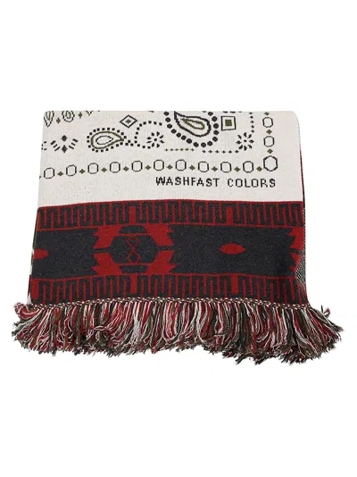 Alanui Fringed Multicolor Wool Scarf With Geometric Motifs In Multi