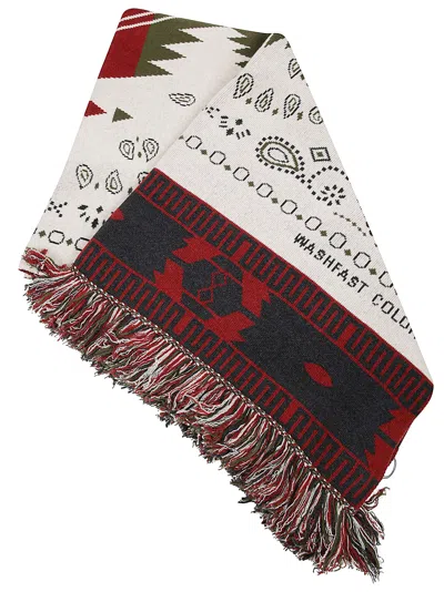 Alanui Fringed Multicolor Wool Scarf With Geometric Motifs In Multi
