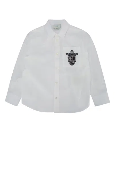 Fendi Embroidered-shield Shirt In White