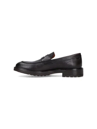 Alexander Hotto Smooth Leather Penny Loafers With Stitched Apron Front In Black