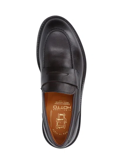 Alexander Hotto Smooth Leather Penny Loafers With Stitched Apron Front In Black