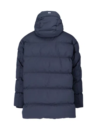 Herno Long Quilted Jacket With Hood And Pockets In Blue