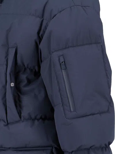 Herno Long Quilted Jacket With Hood And Pockets In Blue