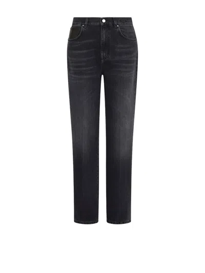 Marella Topstitched Wide-leg Jeans In Black
