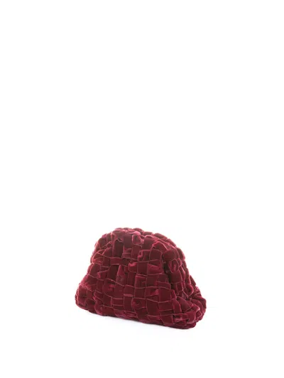Maria La Rosa Velvet Mini Game Clutch Bag In Burgundy Woven Velvet In Red