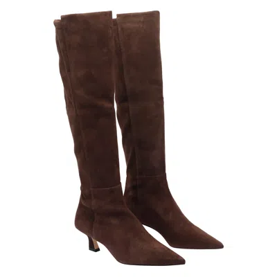 Stuart Weitzman Stylish Suede Ankle Boots With Block Heel In Brown