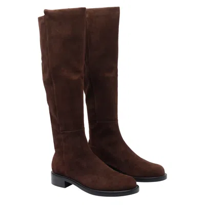 Stuart Weitzman Suede Knee-high Ankle Boots With Block Heel In Brown