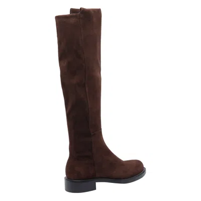 Stuart Weitzman Suede Knee-high Ankle Boots With Block Heel In Brown