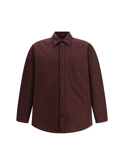 Gucci Men Checked Cotton Jacket In Burgundy