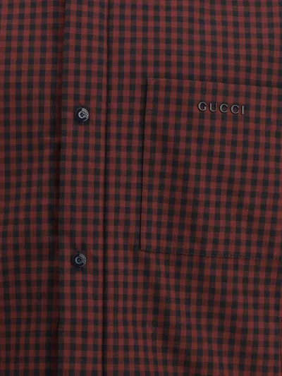 Gucci Men Checked Cotton Jacket In Burgundy