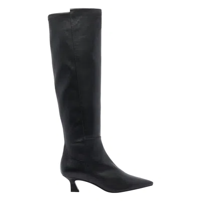 Stuart Weitzman Leather Knee High Pointed Toe Boots In Black
