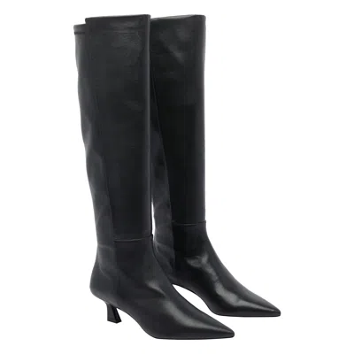 Stuart Weitzman Leather Knee High Pointed Toe Boots In Black