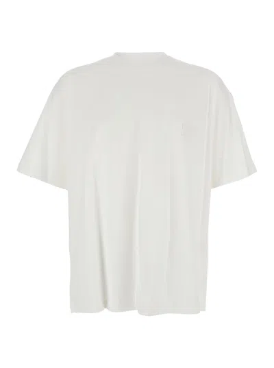 Wooyoungmi White Crewneck T-shirt With Logo Patch On The Front And Floral Motif On The Rear In Cotton Man In White