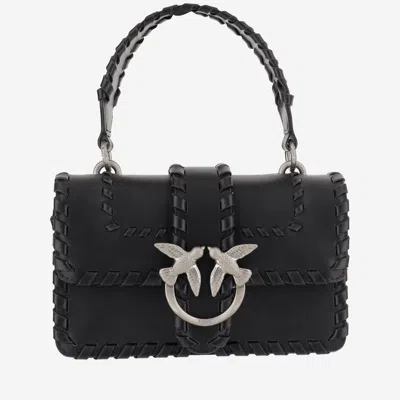 Pinko Mini Bag With Woven Design And Top Handle In Black
