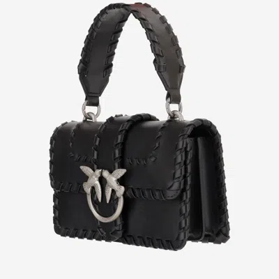 Pinko Mini Bag With Woven Design And Top Handle In Black
