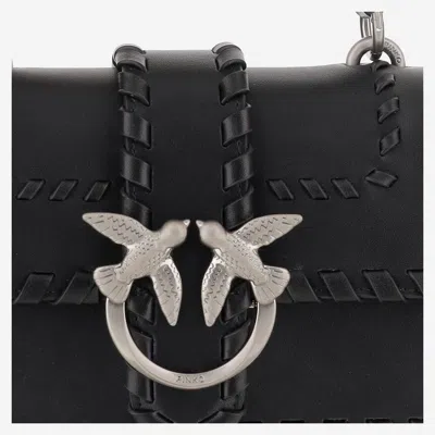 Pinko Mini Bag With Woven Design And Top Handle In Black
