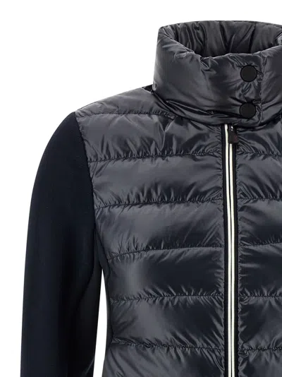 Moncler Blue Wool Zip-up Padded Cardigan In Black