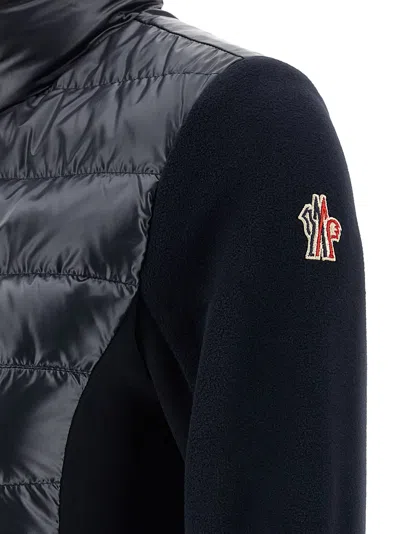 Moncler Blue Wool Zip-up Padded Cardigan In Black