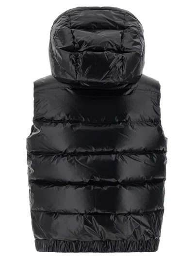 Perfect Moment Hooded Sleeveless Quilted Vest Pockets In Black