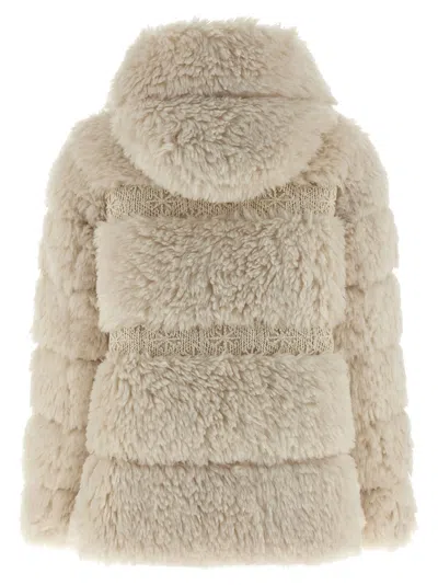 Moncler Verie Teddy Hooded Short Down Jacket In Neutral