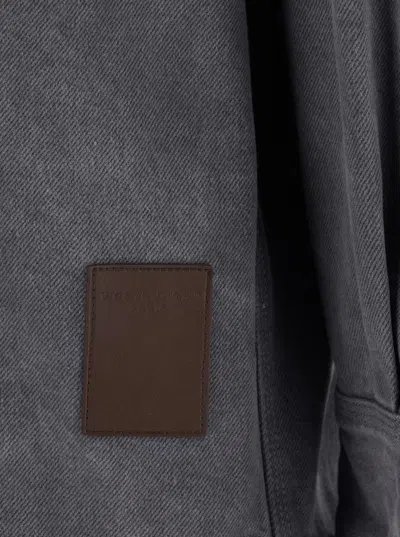 Wooyoungmi Grey Shirt With Patch Pockets On The Chest And Back Print In Denim Man In Gray