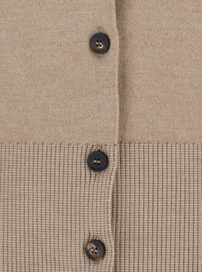 Jacquemus Le Gilet Doppio Beige Cardigan With Round Neck And Ribbed Trims In Wool Blend Stretch Woman In Brown